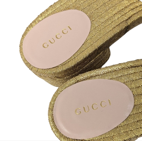 NEW Gucci GG Espadrille Slide Sandals Pink & Gold Size EU 40 - Picture 7 of 12